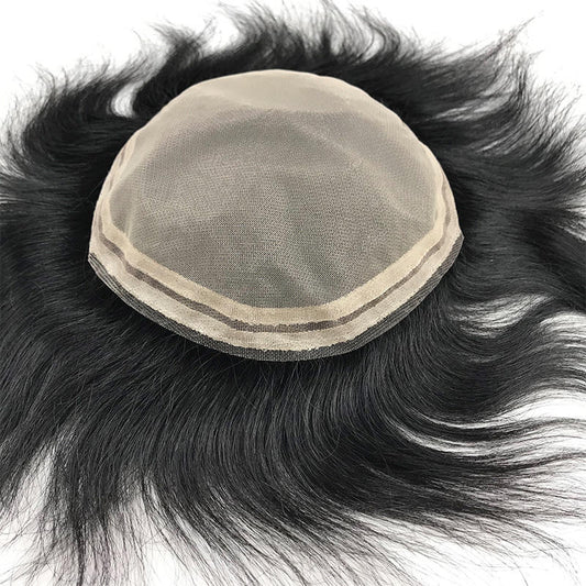 Ritzkart Men’s Hair Patch Imported Human Hair Toupee – Natural Black Lace Base Wig Breathable Net System Realistic Hairline Soft Straight Hair, Easy Fit with Tape/Glue/Clips (Pack of 1)
