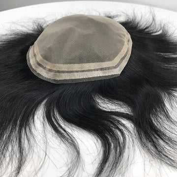 Ritzkart Men’s Hair Patch Imported Human Hair Toupee – Natural Black Lace Base Wig Breathable Net System Realistic Hairline Soft Straight Hair, Easy Fit with Tape/Glue/Clips (Pack of 1)