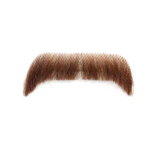 Artificial Beard and Moustache for Men with 1 Pc Tape Strips Natural Black Human Hair Lace Beard Fake Beard for Acting Drama Fancy Dress Sardar Look Reusable Costume Accessory (Brown Mooch, Single Pack)