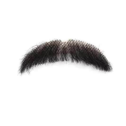 Artificial Beard and Moustache for Men with 1 Pc Tape Strips Natural Black Human Hair Lace Beard Fake Beard for Acting Drama Fancy Dress Sardar Look Reusable Costume Accessory (BlackMooch, Single Pack)