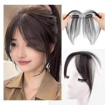 Ritzkart Frontline Hair Topper/Patch with Baby Hair Bangs – Human Hair Clip-In Bangs Hair Extension, Handmade Lace Base with 2 Secure Clips Natural Look & Comfortable Fit for Instant Coverage of Thinning or Balding Areas for Women
