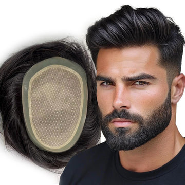 Ritzkart Mirage Men’s Hair Patch Human Hair Toupee Natural Black Breathable Lace Base Hair System Lightweight Durable & Realistic Non-Surgical Hair Replacement