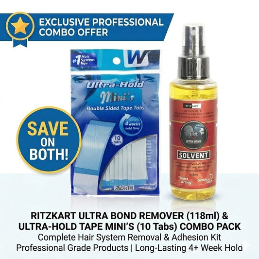 RitzKart 1 PC Ultra Bond Remover (118ml) and 10 Strips Ultra-Hold Double Sided Tape Combo Professional Hair System Adhesive & Fast-Acting Adhesive Solvent Kit for Lace Wigs Toupees and Hair Patches