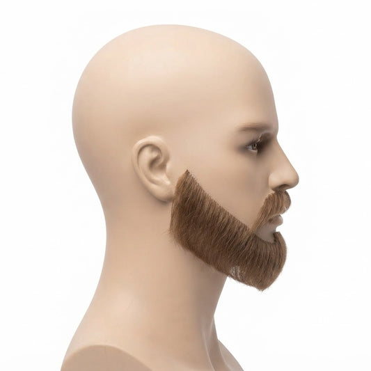 Artificial Beard and Moustache for Men with 1 Pc Tape Strips Natural Black Human Hair Lace Beard Fake Beard for Acting Drama Fancy Dress Sardar Look Reusable Costume Accessory (Brown Big Size, Single Pack)
