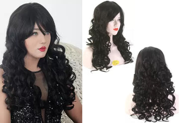 100% Feel Real Hair Curly Full Wig Long 29 Inch Natural Black 1485