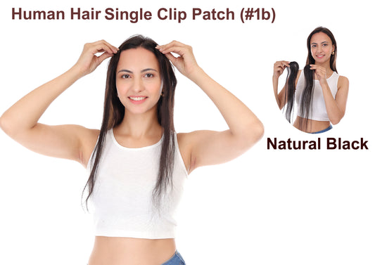 Single Clip-On Patch for Girls & Women – Natural Black Long Straight Human Hair, Ideal for Bald Areas, Long Streaks/Bangs, Great -Quality 18 Inch Human Hair Clip-On Patch for Instant Coverage and Natural Volume ( Pack Of 1 ) Brand By Ritzkart