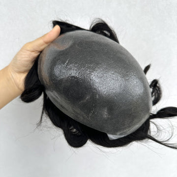 Ritzkart PU Ultra-Thin Poly 0.03 Front PU Skin Human Hair Patch for Men Natural Black Transparent Seamless Base Free Style Lightweight Easy-Fit Hair Replacement