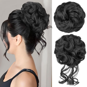Ritzkart Messy Curly Hair Bun for Women with Claw Clip & Curly Tail Voluminous Synthetic Juda Hair Extension Free Size Easy to Apply