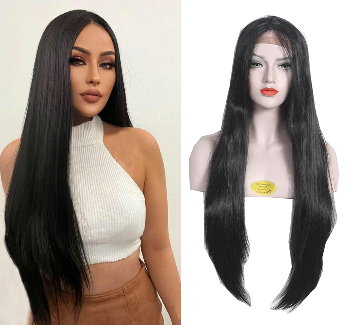 Ritzkart 34 inch long & 100% soft Front lace natural black high temperature synthetic Glue-less Hair wig For Women