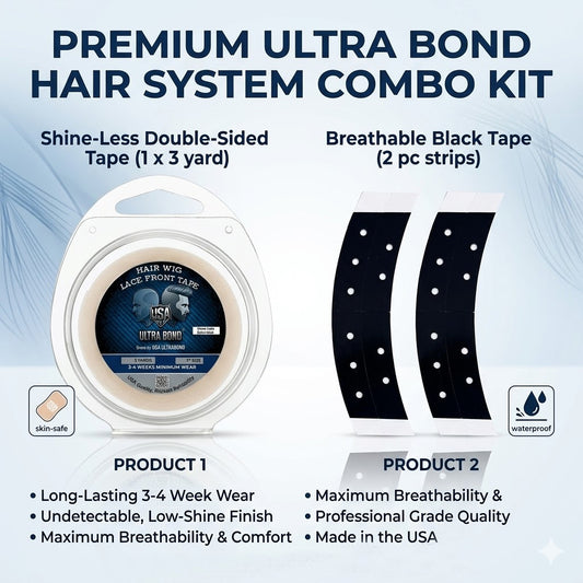 Ritzkart Ultra Bond Shine-Less Extra Hold Hair Patch Double-Sided Tape Roll (1" x 3 Yards) with 2-Piece Breathable Black Tape Sample Strips with Air Holes for Men's Toupee, Wigs & Hair Systems