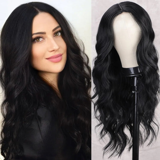 24 Inch Long Hair Glamour Waves: Women's  Middle Part Wavy Synthetic Hair Wig For Party & Daily Use