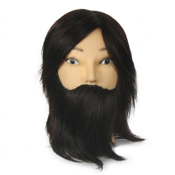Male Mannequin Head with Beard for Hair Styling & Cutting Color - Dark Brown – 12" Straight Mix Hair & 7" Beard – Professional Students Training Doll Head for Practice Trimming & Barbering