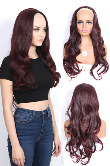 Ritzkart 28 Inch Long Curly Synthetic Hair Wig for Women 3/4 Part Glueless Natural Color Wig