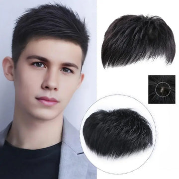 Hair Topper For Men - Instant Attachable Clip Synthetic Hair Toupee/Wig for Upper Bald Areas Soft & Smooth Net Base Short Hair Toupee Size  5x5 - Easy to Attach & Remove - Suitable for Casual & Party by Ritzkart