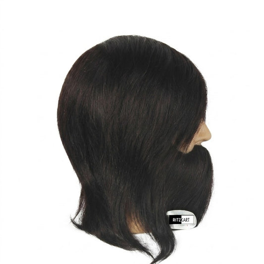 Male Mannequin Head with Beard for Hair Styling & Cutting Color - Dark Brown – 12" Straight Mix Hair & 7" Beard – Professional Students Training Doll Head for Practice Trimming & Barbering