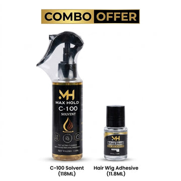 Max Hold Professional Hair System Combo - C-100 Fast-Acting Solvent (118ml) & High-Strength Lace Wig Adhesive (11.8ml) - Extra Secure Water-Resistant Hair Replacement Kit