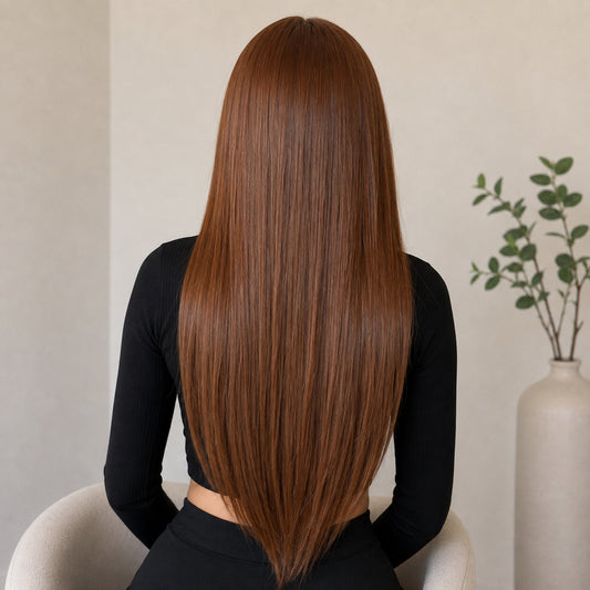 Ritzkart Hair Wig 32 Inch Long Straight for Women, Golden Brown Synthetic Fiber Wig with Natural-Looking Hairline, Lace Front Long Hair Wig for Women