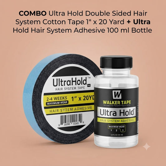 Ultra Hold Hair System Combo – 100ml Hair System Adhesive Glue + Double Sided Black Cotten Tape For More Natural Front Scalp Strong Hold for Hair Patch, Toupee, Wig & Hair System Long Lasting