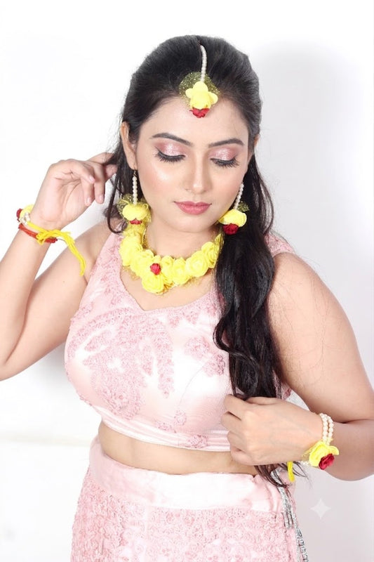 Ritzkart 6 PC Set Artificial Flower Haldi Jewelry Set For Women Floral Mehndi / Haldi \ Bridal\/Baby Shower