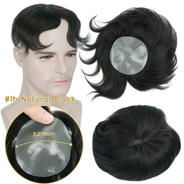Ritzkart Men’s PU Skin Bald Spot Hair Patch 3.2 Inch (8 cm) Base with 6 Inch Natural Black Straight Hair Remy Human Hair Frontal Topper & Cover-Up Hairpiece