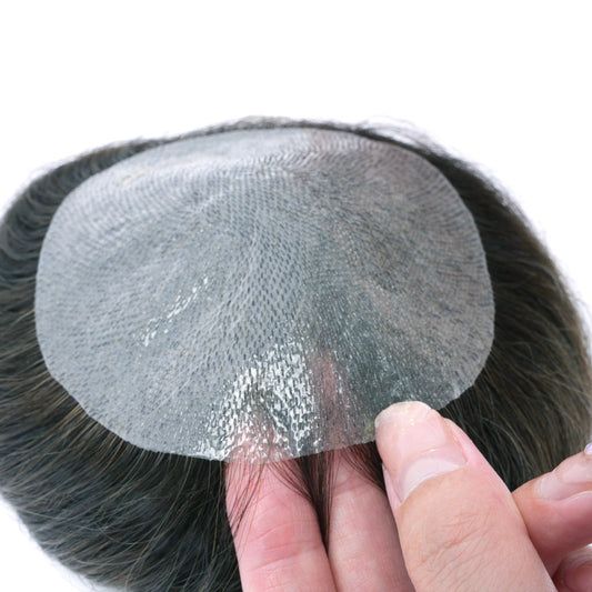 Ritzkart Men’s PU Skin Bald Spot Hair Patch 3.2 Inch (8 cm) Base with 6 Inch Natural Black Straight Hair Remy Human Hair Frontal Topper & Cover-Up Hairpiece