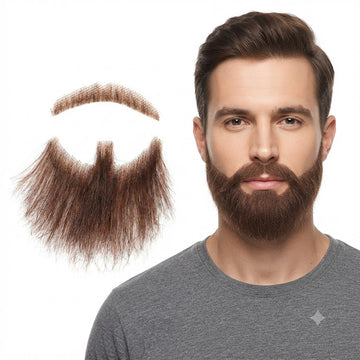 Ritzkart Fake Beard Realistic Human Hair Full Hand Tied Facial Hair Brown Goatee False Beards Lace Invisible Fake Mustache for Entertainment Drama Party Movie Makeup (4 no.)