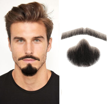 Ritzkart Fake Beard Realistic Human Hair Full Hand Tied Facial Hair Black False Beards Lace Invisible Fake Mustache for Entertainment Drama Party Movie Makeup (6 No.)
