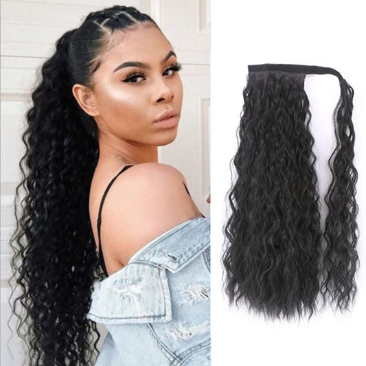 20 inch Long Drawstring Fluffy Ponytail Extension for Women Synthetic Long Curly Wavy Clip in Ponytail Hair Extensions for Daily Party Use