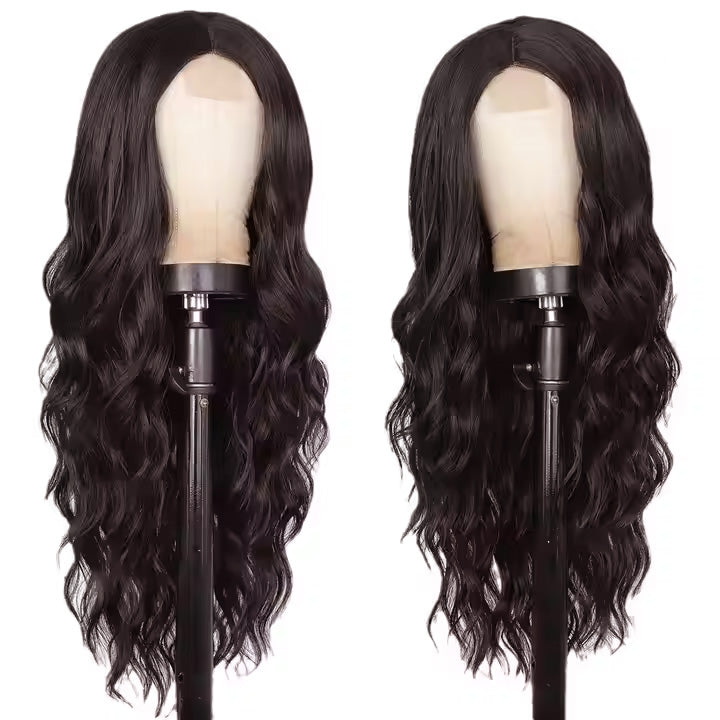 Lace Front Hair Wig with Middle Part Design – 28 Inch Long Wavy Synthetic Fiber Mix Hair Wig, Natural-Looking Soft Texture That Feels Like Real Hair,