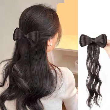 Ritzkart Hair Bow Ponytail Extension for Women & Girls Half Tied Synthetic Hair Bow Clip-In Ponytail Hairpiece Cute Hair Accessories for Kids, Daily Use Natural Look (1 Pc)