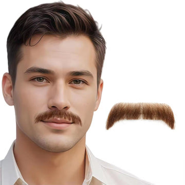 Artificial Beard and Moustache for Men with 1 Pc Tape Strips Natural Black Human Hair Lace Beard Fake Beard for Acting Drama Fancy Dress Sardar Look Reusable Costume Accessory (Brown Mooch, Single Pack)