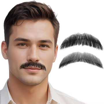 Artificial Beard and Moustache for Men with 1 Pc Tape Strips Natural Black Human Hair Lace Beard Fake Beard for Acting Drama Fancy Dress Sardar Look Reusable Costume Accessory (BlackMooch, Single Pack)
