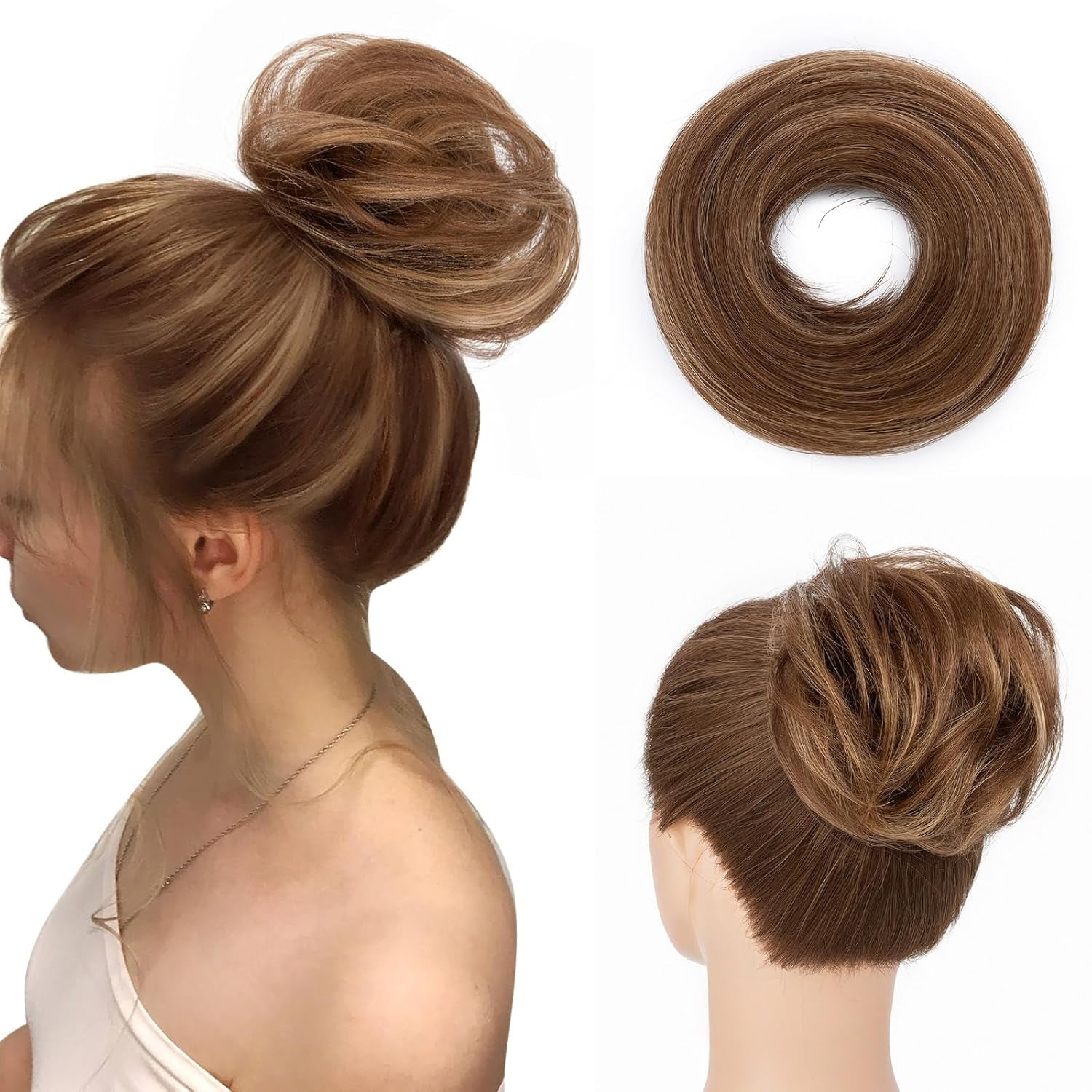 Ritzkart Human Hair Messy Bun Soft Hair Elastic Band Fluffy & Straight Style Hair Rubber Bun For Women & Girls