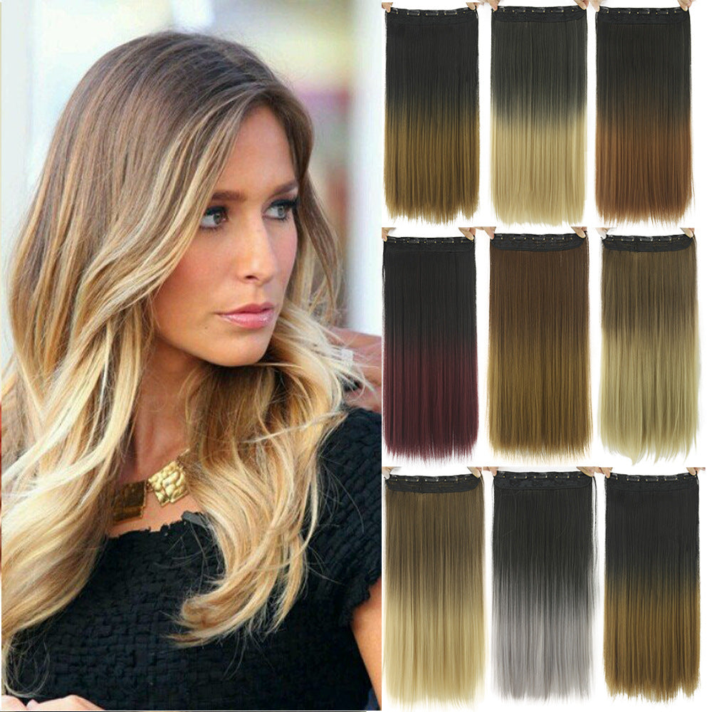 1 PC Ombera Color Straight Hair Clip , Curtain T-color Synthetic Hair Extension Piece for women
