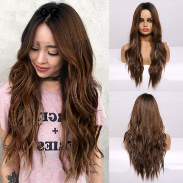 Gray-brown Long Curly Gradient Rose Hair Net Chemical Fiber Wig Headgear