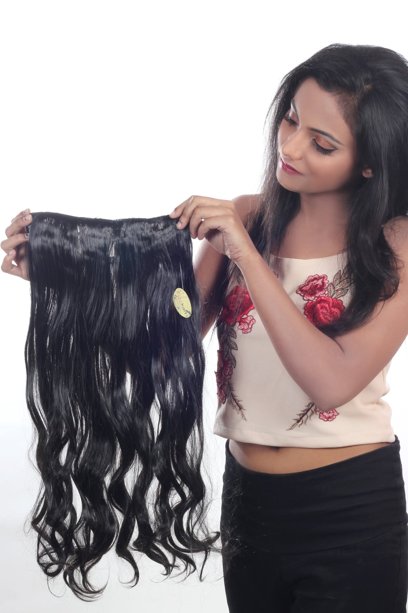 Ritzkart 24 inch Imported Synthetic Fiber Natural Black long & soft touch Curly Woman hair extension