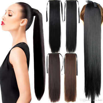 Ritzkart 32 inch long Soft Straight With Ribbon For Attachment Synthetic ponytail hair extension For Women