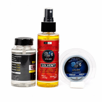 Ritzkart Hair System Bonding & Maintenance Combo Kit – Ultra Hold Glue 101 ml, Ultra Bond Solvent & Lace Front Tape 1 x 3 Yard – Hair Patch, Toupee, Wig & Lace Hair System Adhesive Kit