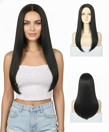 Ritzkart Hair Topper for Women – Dark Brown Synthetic Fiber Straight Topper, 5x5 Inch Base, Clip-On with Middle Part, 20 Inch Long, Lightweight Matte Finish, Natural Look Hair Extension for Thinning Hair & Grey/White Coverage (4 Clips)