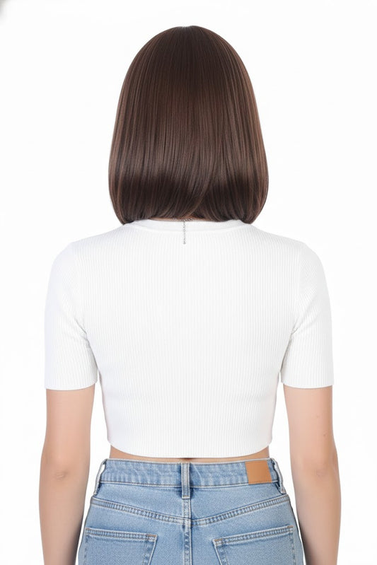Ritzprime Bob Medium Style Women Hair Wig 18 Inch Light Brown Natural Color Feel Real Hairline Front Bob Fringe With Double Skin Base Hair Wig .
