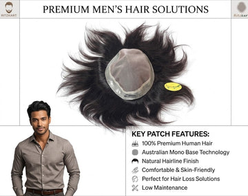 PU AUSTRALIAN MONO BASE 100% HUMAN HAIR PATCH MEN TOUPEE NATURAL BASELINE HAIR PATCH ( Australian Hair Patch In Whole sale Rate Only India )